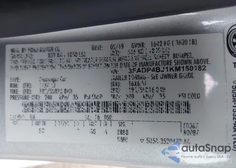 2019 Ford Fiesta Se из США, поврежденный, VIN 3FADP4BJ1KM150182